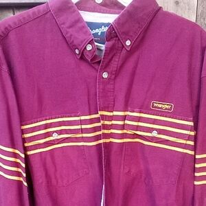 Wrangler Men's Maroon Shirt with Yellow Accents Vintage Large
